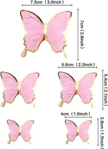 Vista 2 de 30 adornos de mariposa para tartas de mariposa en 3D, cola de oro rosa, mariposa, fiesta de cumpleaños, decoración para aniversario, boda, fiesta