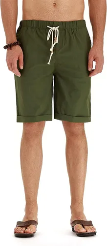 Vista 42 de Sailwind Pantalones cortos de lino para hombre, pantalones cortos casuales de playa con cordón