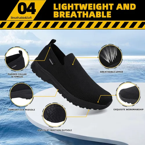 Vista 5 de Zapatos de trabajo antideslizantes para hombre, zapatos de chef impermeables para cocina, hospital, antideslizantes, con amortiguación de aire