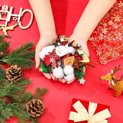 Vista 2 de Dingion Juego de 8 pinzas navideñas para el cabello, bolsas de organza