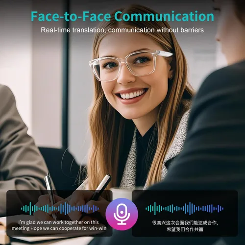 Vista 5 de Gafas Inteligentes Bluetooth para Mujeres, Gafas de Traducción AI Compatible con 165+ Idiomas, Micrófono y Altavoces Integrados, Lentes que Cambian