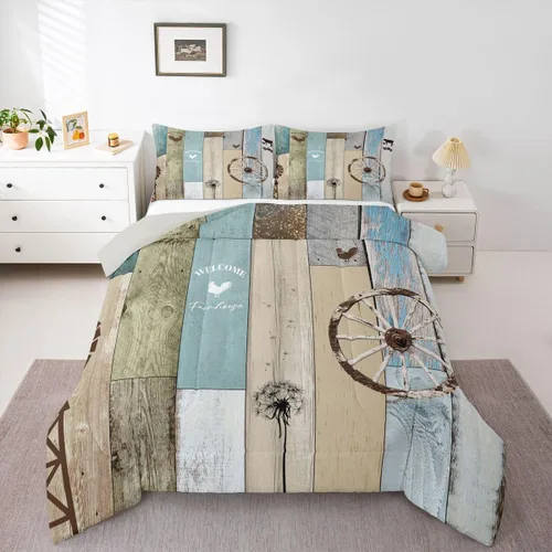 Vista 22 de Erosebridal Juego de edredón rústico de colibrí, juego de ropa de cama de molino de viento rústico para niños, adolescentes y adultos, relleno
