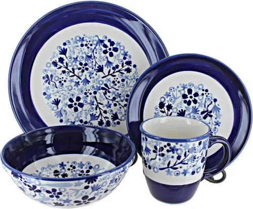 Vista 17 de Cerámica polaca Blue Rose – Juego de 4 piezas Blue Harmony – Servicio para 1-1 lugar – Ideal para cenas diarias, comidas informales o como vajilla