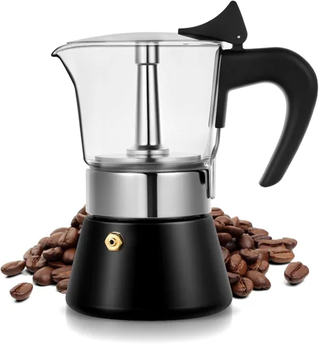 Vista 11 de Cafetera Moka Eléctrica de Aluminio Plateado, Cafetera de Espresso de 3 o 6 Tazas con Placa de Reducción de Dosis