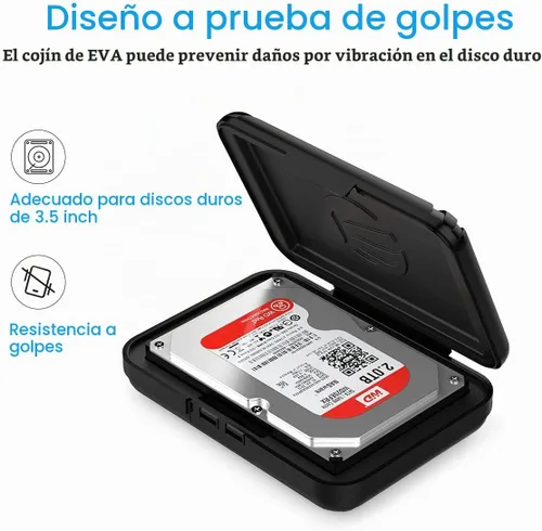 Vista 3 de ORICO Estuche para disco duro de 3.5 pulgadas, funda de transporte para disco duro externo antiestático y a prueba de golpes, compatible con WD