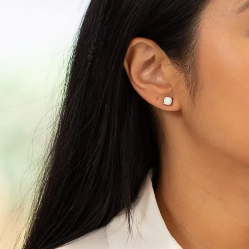 Vista 5 de Peora Aretes de ópalo de fuego blanco creado para mujer en oro blanco de 14 quilates, solitario clásico, corte cojín de 0.23 pulgadas, 1 quilate