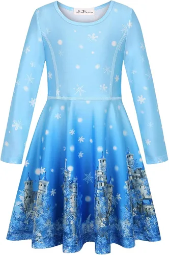 Vista 2 de LaBeca - Vestido sin mangas o de manga larga para niñas, vestidos casuales con diseño de unicornio o sirena para niñas pequeñas o grandes