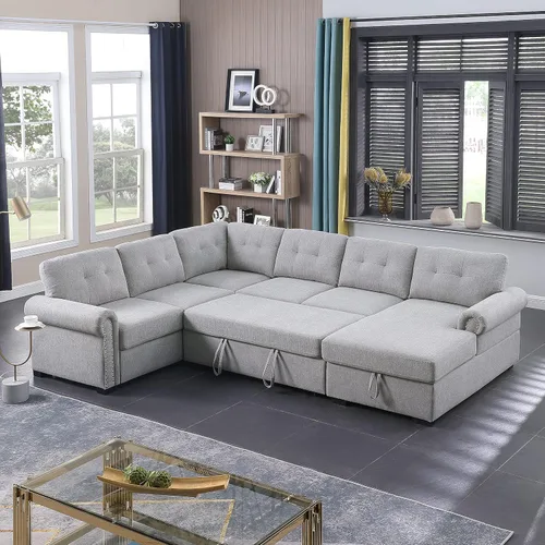 Vista 8 de Alexent Sofá cama para sala de estar, sofá cama extraíble de tela con almacenamiento