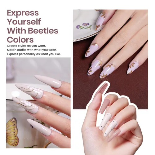 Vista 4 de Kit de Esmalte de Uñas en Gel Beetles con Luz UV, Gel Base y Capa Superior, Kit de Inicio de Esmalte de Uñas en 6 Colores Nude Neutros, Conjunto LED