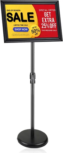 Vista 16 de Soporte para letreros – 8.5 x 11 pulgadas, soporte de cartel ajustable con pedestal de rotación de 360° resistente, soporte de pie de pie