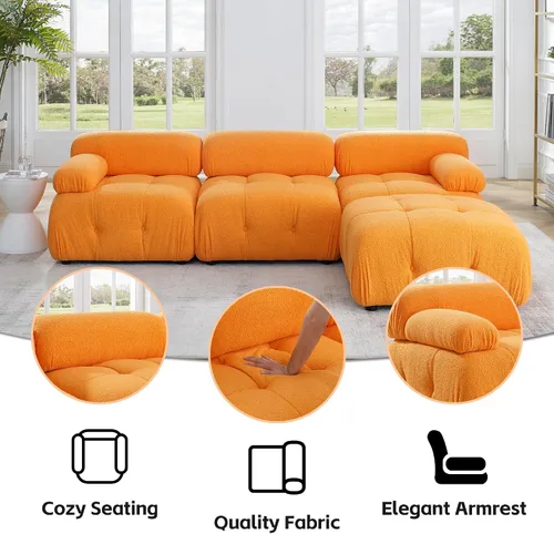 Vista 5 de Sofá modular modular de 93 pulgadas, sofá sherpa minimalista en forma de L, sofá convertible, muebles de sala para sala de estar, apartamento