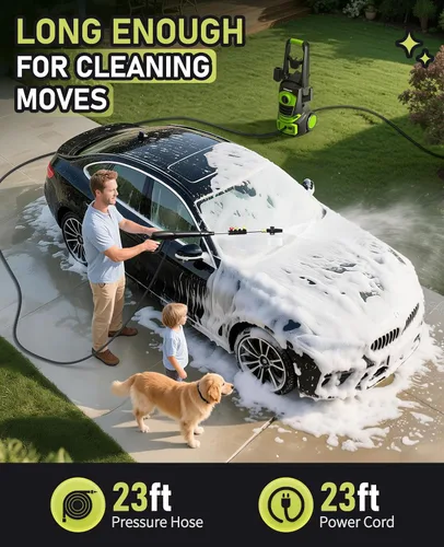 Vista 6 de Lavadora a presión eléctrica, 1700 PSI con cable de 23 pies, 4 boquillas rápidas, cañón de espuma, arandelas de energía eléctrica para automóvil