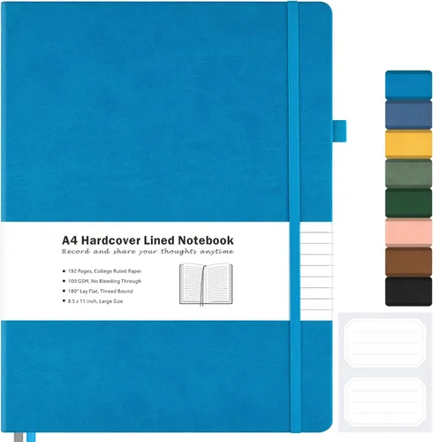 Vista 23 de Cuaderno con rayas universitarias, cuaderno de cuero de tapa dura A4 para el trabajo, cuaderno diario rayado para mujeres, hombres, 192 páginas