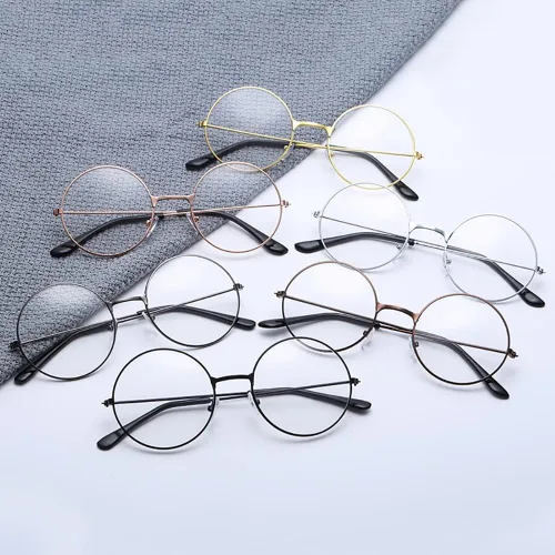 Vista 2 de GSHLLO 4 lentes redondos retro con marco de metal, lentes transparentes, sin receta, gafas para mujeres y hombres, Varios