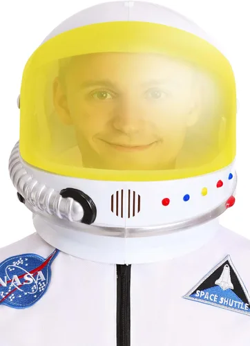 Vista 7 de Casco de disfraz de astronauta para adulto, casco de plástico con visera amarilla