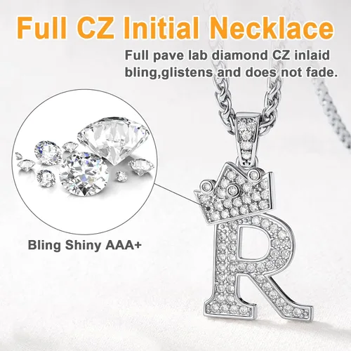 Vista 2 de U7 Collar de letras A-Z para hombres y mujeres chapado en oro de 18 quilates con cadena de nombre de 22 a 24 pulgadas color plata y oro negro