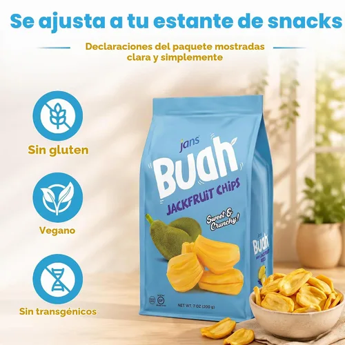 Vista 5 de Chicles de Jaca 7 Oz Jans Buah - Chips de Jaca Secas, Snack de Fruta Sin Gluten, Experiencia Auténtica de Fruta, Fruto de Jaca Seco, Deshidratado