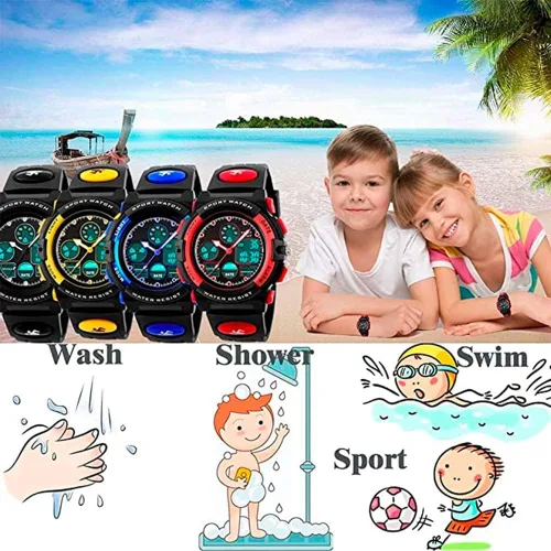 Vista 5 de PASNEW Reloj para niños, relojes multifuncionales para niños, calendario de alarma LED, reloj deportivo impermeable para niños, relojes con esferas