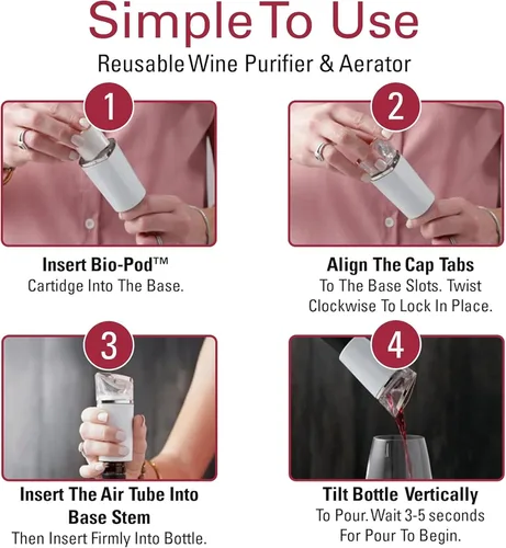 Vista 5 de PureWine Bio-Pods para purificador y aireador de vino, filtros de vino rojo y blanco para histaminas y sulfitos, ayuda a alergias y dolores