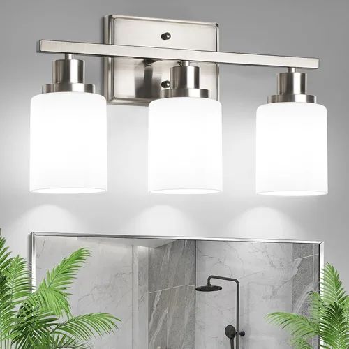 Vista 10 de Ascher Apliques de pared de 2 luces, moderna lámpara de tocador con pantalla de vidrio transparente, lámpara de pared de níquel cepillado