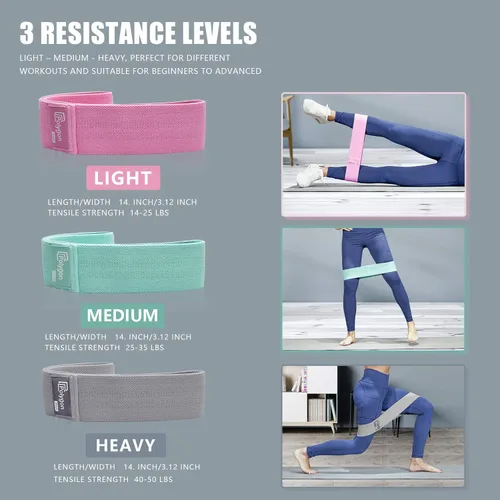 Vista 4 de Polygon Bandas de resistencia para entrenamiento, bandas de tela antideslizante para mujeres y hombres, bandas de ejercicio para piernas y glúteos