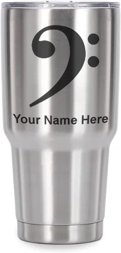 Vista 21 de LaserGram Vaso aislado al vacío de 20 onzas, clave de bajo, grabado personalizado incluido (negro) Engraved Gift for Musician, Vacuum Insulated