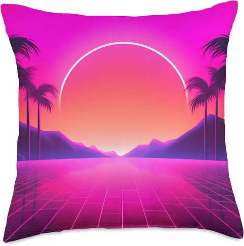 Vista 4 de PP Accessories Retrowave 80s Vaporwave Synthwave Sunrise Throw Pillow, 16x16, Multicolor