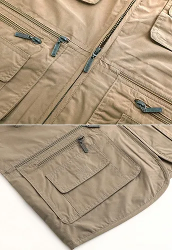 Vista 7 de Hbufnha Chaleco de viaje casual Safari para hombre, 16 bolsillos, chaleco de trabajo al aire libre, chaqueta sin mangas, chaqueta de pesca