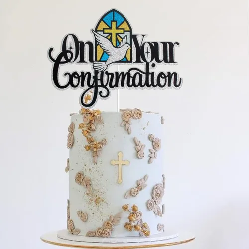 Vista 4 de On Your Confirmation Cake Topper – Decoración para pastel de confirmación sagrada con purpurina negra, compromiso, boda, despedida de soltera