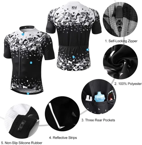 Vista 4 de INBIKE Conjunto de camiseta de ciclismo de manga corta transpirable para hombre con pantalones cortos acolchadospantalones cortos de babero