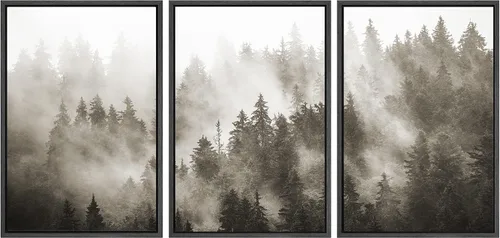 Vista 77 de SIGNWIN Lienzo enmarcado para pared, juego de arte nublado de tormenta, cielo, bosque otoñal, árboles, rústico, naturaleza, fotografía, realismo
