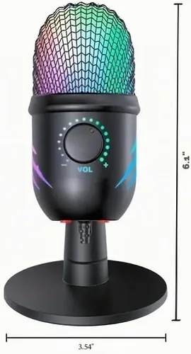 Vista 2 de Micrófono USB para juegos, micrófono de condensador RGB para PC, Mac, PS4/PS5, grabación de podcast