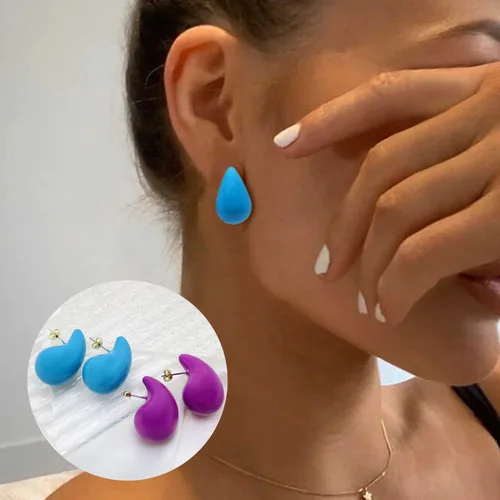 Vista 4 de 2 pares de aretes de gota de agua gruesos dorados y plateados, ligeros, huecos, aretes de aro de lágrima, regalo de joyería de moda para mujeres