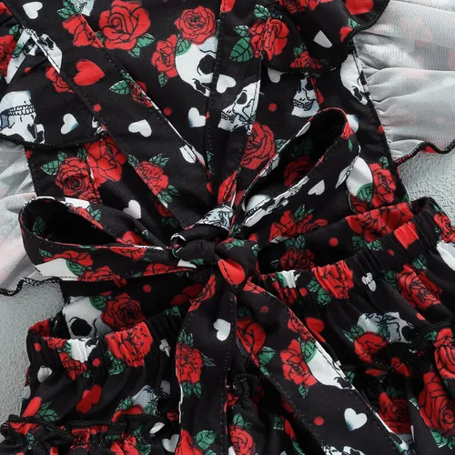 Vista 3 de GOOCHEER Ropa de Pascua para bebé niña, con correa de corbata, estampado floral, vestido con volantes y diadema