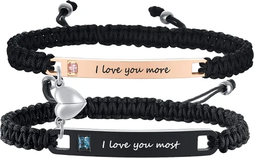 Vista 13 de MEALGUET Pulsera personalizada para pareja, juego de pulseras personalizadas para parejas, pulsera de atracción mutua, nombre personalizado, pulsera
