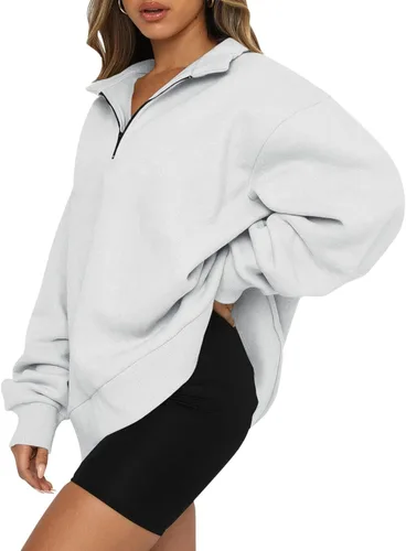 Vista 2 de DUOWEI Sudadera de invierno para mujer, de gran tamaño, media cremallera, manga larga, con capucha y cremallera de un cuarto