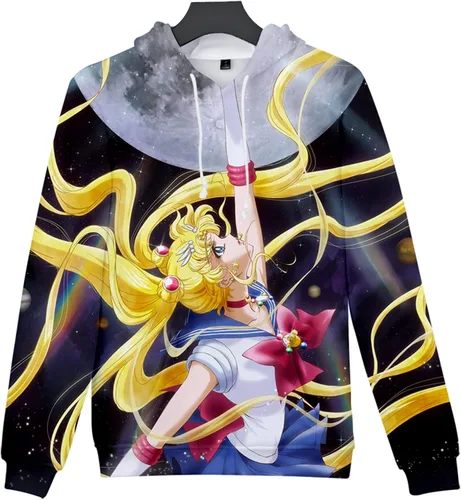 Vista 3 de BAKUGOU Anime Tsukino Usagi Hoodie for Women Girls Black Unisex Aino Minako Pullover Luna Sweatshirt Pink Adult Anime Sweater