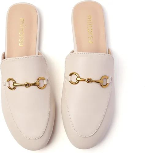 Vista 2 de Minorsu Mules con hebilla para mujer, puntera redonda, sin espalda, planas, deslizantes, zapatos sin cordones para mujer