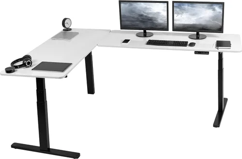 Vista 41 de VIVO DESK-KIT-3E8BO - Escritorio eléctrico de altura ajustable de 83 x 60 pulgadas para trabajar de pie, con 2 cubiertas sólidas de bambú, marco