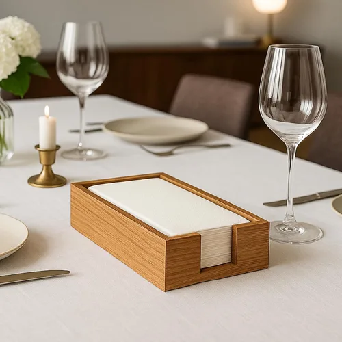 Vista 8 de Toallero de madera de acacia para servilletas de baño, bandeja de toalla de mano, soporte plano para servilletas de cóctel para mesa de cocina