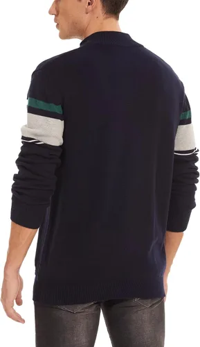 Vista 4 de MAGCOMSEN Suéteres para hombre con cremallera de 14, casuales, a rayas, suéteres tipo polo para otoño e invierno