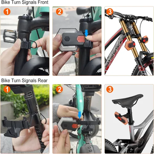 Vista 6 de Luz trasera de bicicleta con señal de giro, intermitentes de bicicleta delantera y trasera, luz trasera dividida para bicicleta 5 modos, recargable
