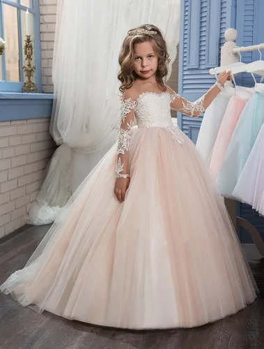 Vista 4 de Abaowedding Vestido de manga larga transparente con bordado de encaje para niños