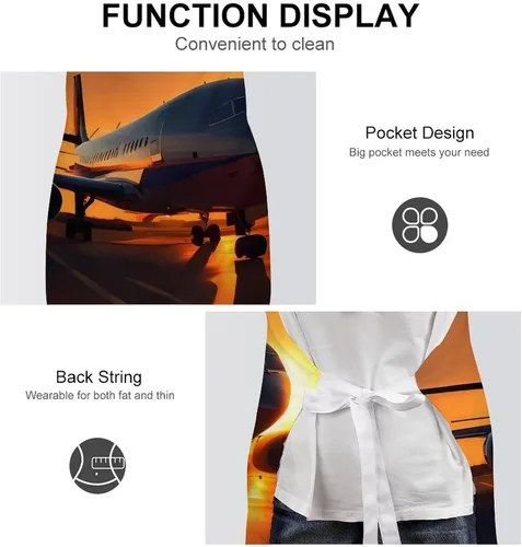 Vista 6 de MUSM Apron for Adults - 27.6 X 31.5 Inch, Heavy-Duty Polyester Aprons with Two Large Pockets, Waterproof Airplane at Sunset Kitchen Apron for