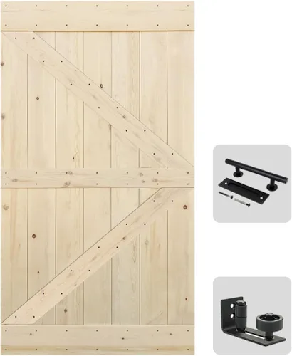 Vista 13 de S&Z TOPHAND® Puerta de granero de 24 x 84 pulgadas, puerta de granero con refuerzo británico sin acabar de 20-60 pulgadas/estilo moderno/madera