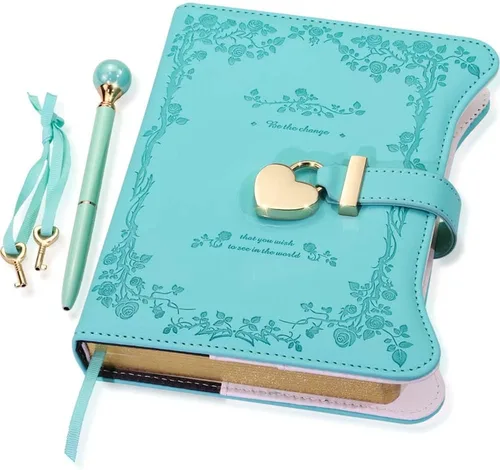 Vista 12 de Hoci Poci Agenda con candado y llaves para niñas, ideas de regalo para niñas, diario de 360 páginas con bordes dorados para mujeres, cuaderno