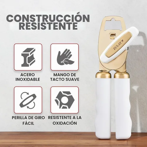 Vista 3 de Zulay Kitchen Abrelatas manual de acero inoxidable resistente con abridor de botellas, abrelatas manual a prueba de óxido con perilla giratoria