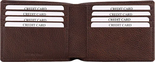 Vista 4 de DiLoro Billetera de cuero delgada para hombre con bolsillo y tecnología de bloqueo RFID Géminis Brown Cartera RFID plegable