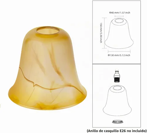 Vista 2 de Pantalla de cristal ámbar de grietas, accesorio de iluminación, pantalla de repuesto con ajuste de apertura de 1-5/8 pulgadas