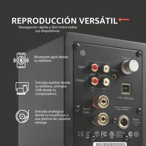 Vista 7 de Audioengine Altavoces de escritorio Bluetooth A2, estéreo compacto, negro
